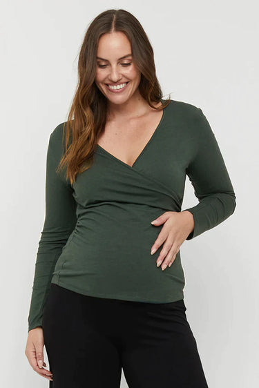 Organic Bamboo L/S Cross Front Maternity & Nursing Top Maternity Top from Bamboo Body maternity store australia